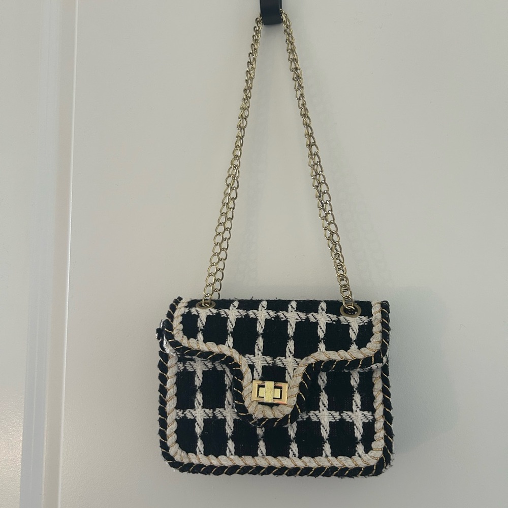 Chic Black and White Tweed Bag